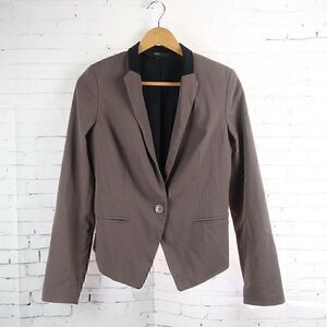 MOSSIMO BROWN FITTED CROPPED BLAZER OFFICE JACKET WITH BLACK COLLAR SIZE XS
